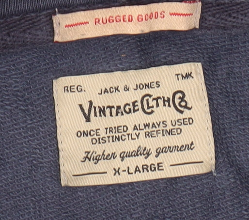 Jack & Jones Men's XL Blue Pullover Hoodie - Vintage Style