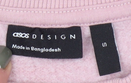 Brand and care label for ASOS DESIGN Women's Pink Graphic Print Sweatshirt S