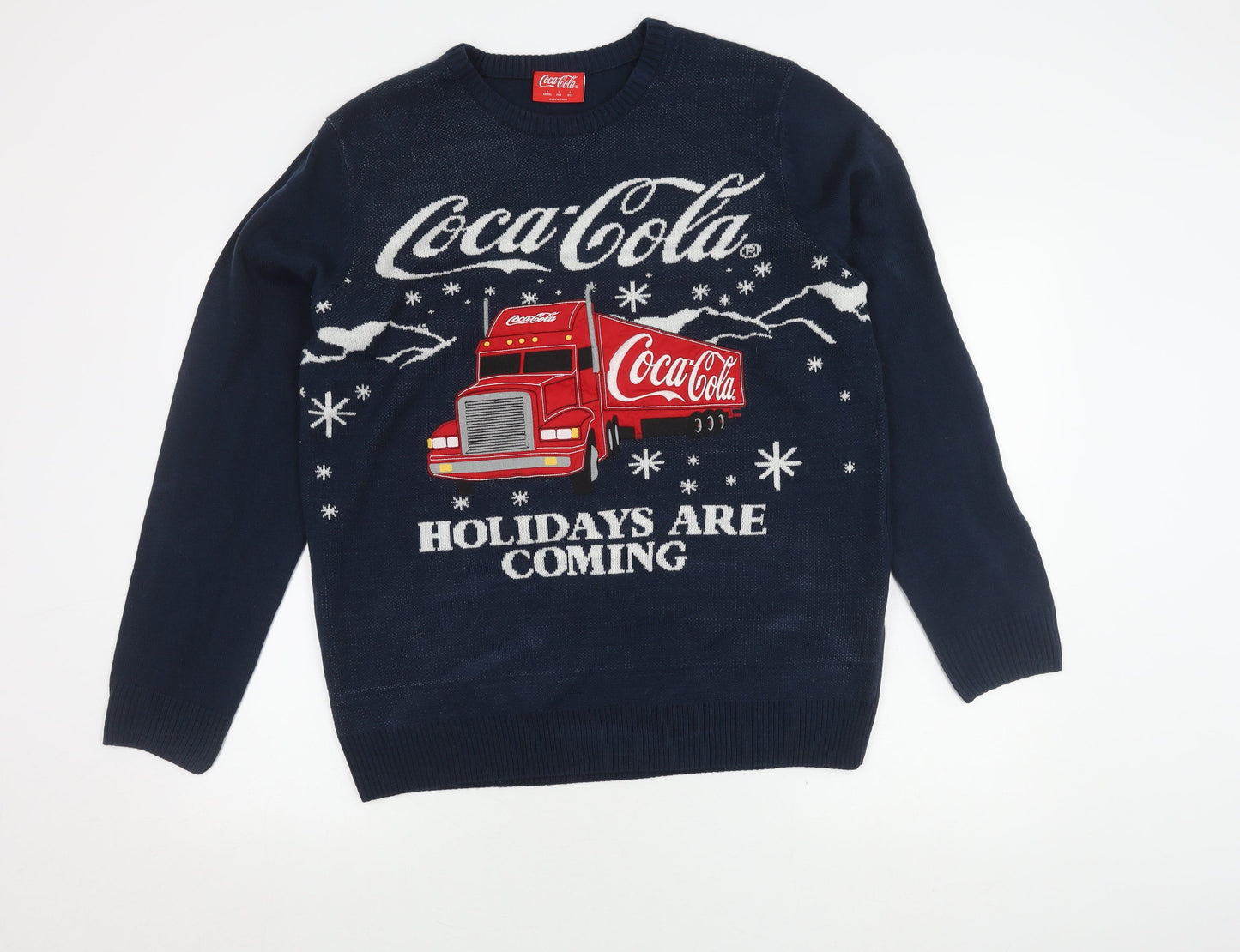Coca-Cola Men's Blue Christmas Pullover Jumper - L