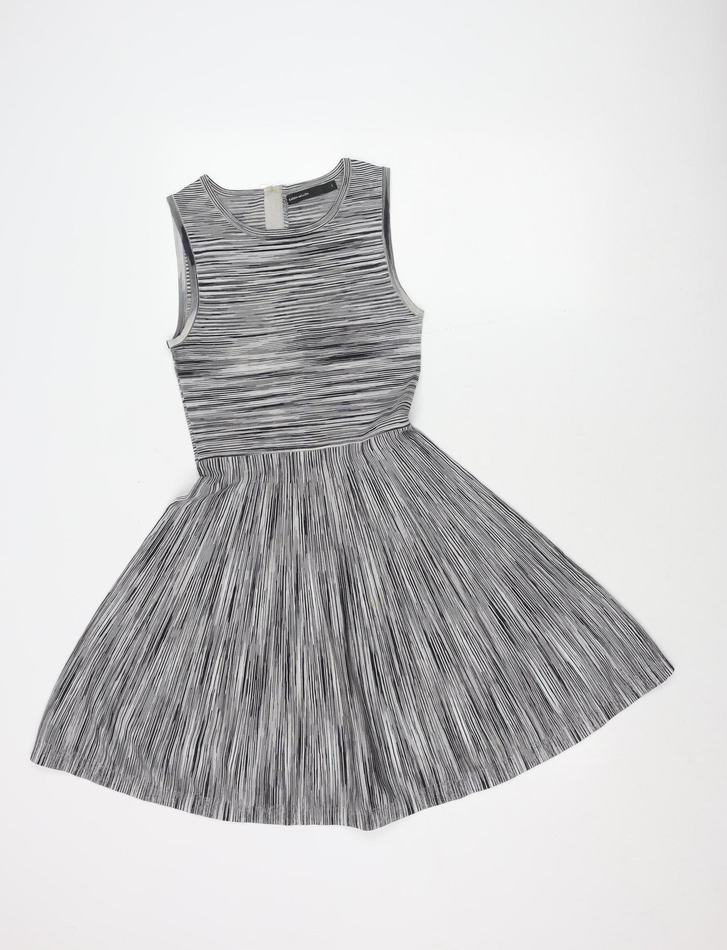 Karen Millen Women's Grey Striped Fit & Flare Dress Size 8
