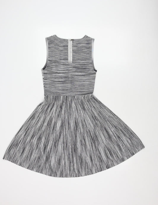 Karen Millen Women's Grey Striped Fit & Flare Dress Size 8