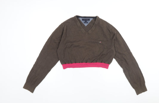 Tommy Hilfiger Women's Brown V-Neck Pullover Jumper L