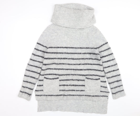 White Stuff Women's Grey Striped Cowl Neck Jumper Size 12