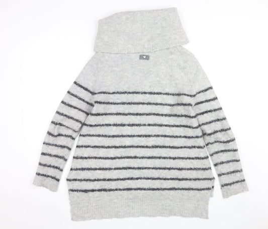 White Stuff Women's Grey Striped Cowl Neck Jumper Size 12