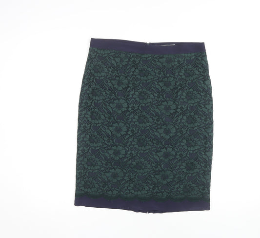Boden Women's Green Pencil Skirt - Size 12, Elegant Floral Design