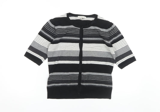 Laura Ashley Women's Cardigan, Size 10, Black, Striped Knit