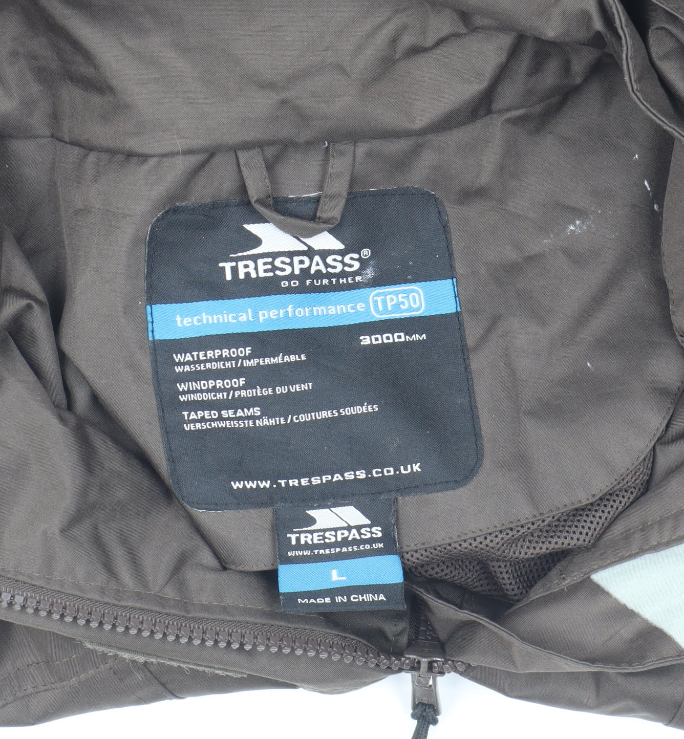 Trespass Men's Brown Waterproof Hooded Rain Jacket L