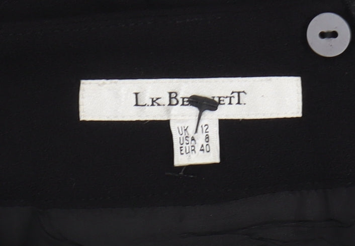 Brand and care label for LK Bennett Women's Black Wool Pencil Skirt, size 12
