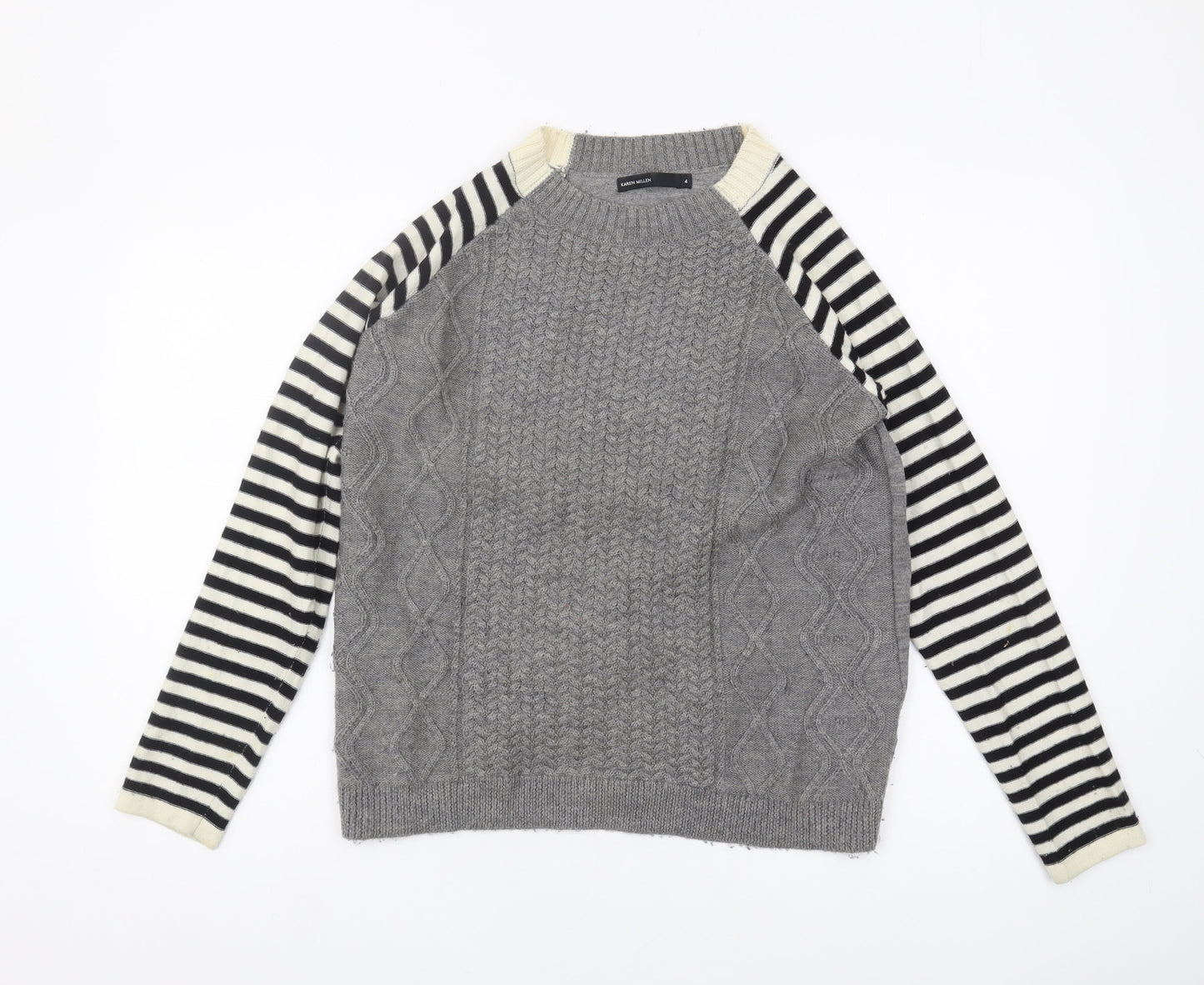 Karen Millen Women's Grey Cable-Knit Pullover Jumper Size 8