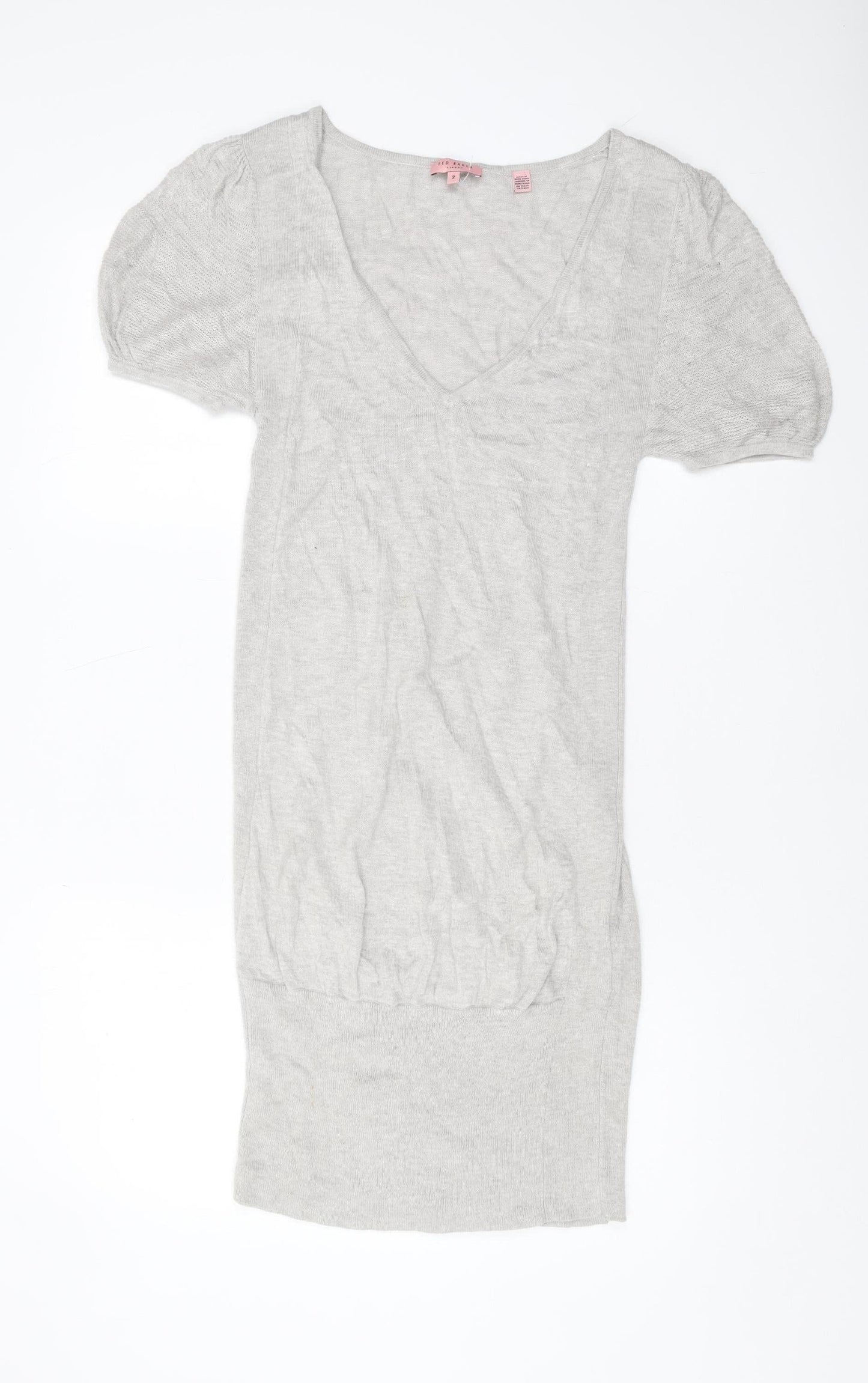 Ted Baker Women's Grey V-Neck Knit Top Size 10