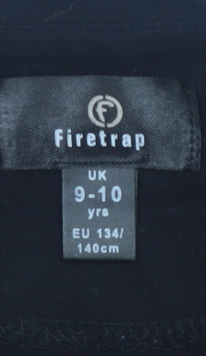 Brand and care label for Firetrap girls’ black cropped t-shirt 9-10 yrs studded graphic