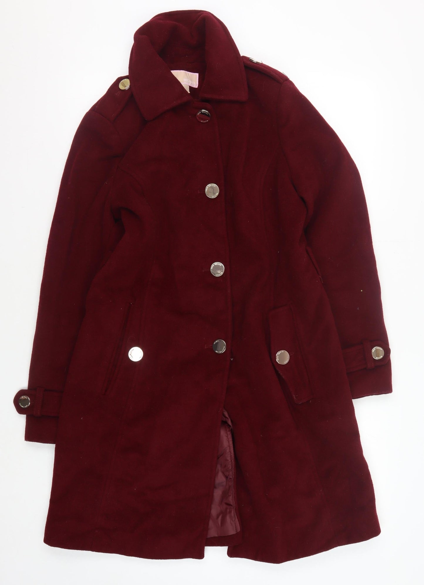 Michael Kors Women's Red Wool-Blend Mid-Length Coat S