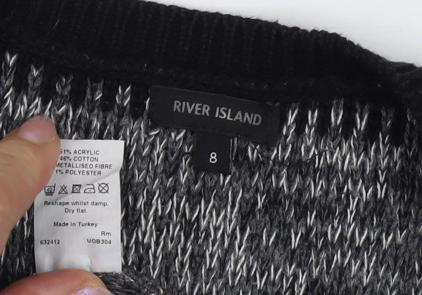River Island Women's Black Striped Knit Jumper Size 8