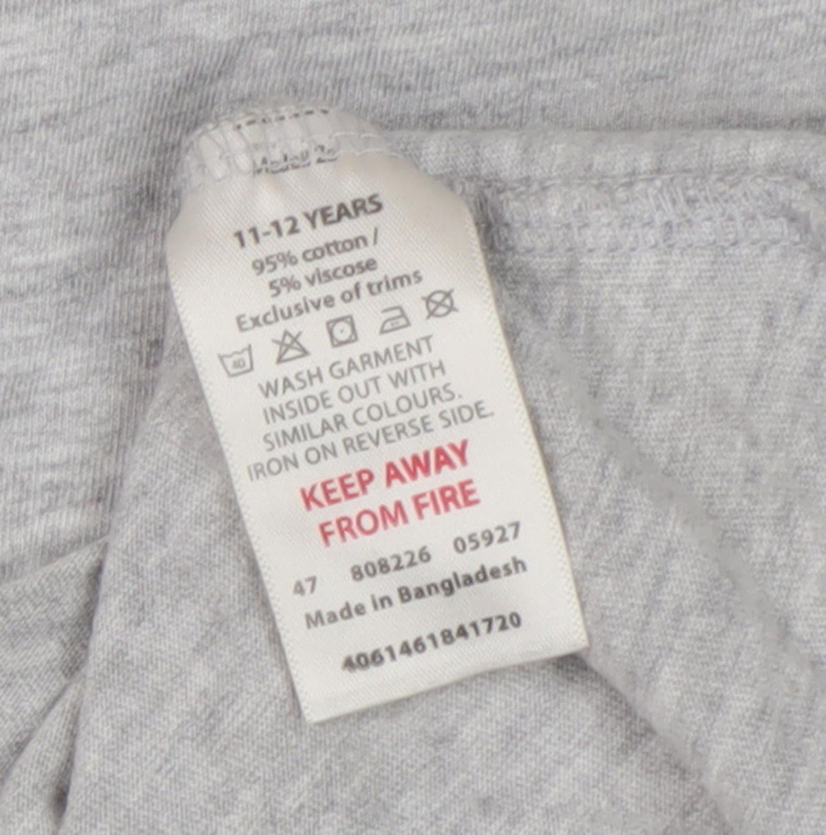 Brand and care label for Friends girls’ grey t-shirt, 11-12 years, casual style