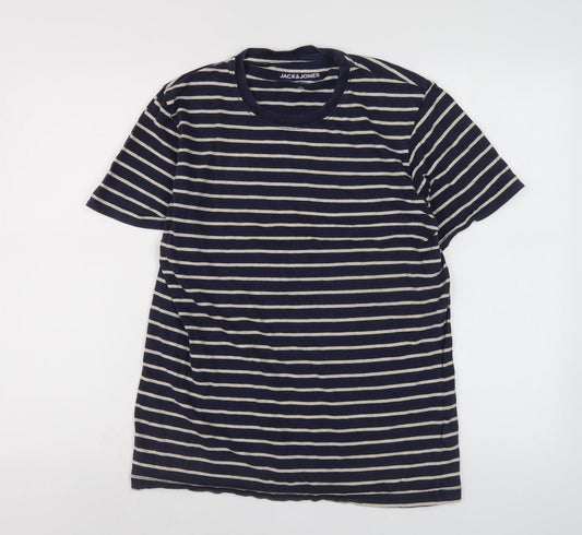 Jack & Jones Men's Blue Striped T-Shirt Size M Slim Fit