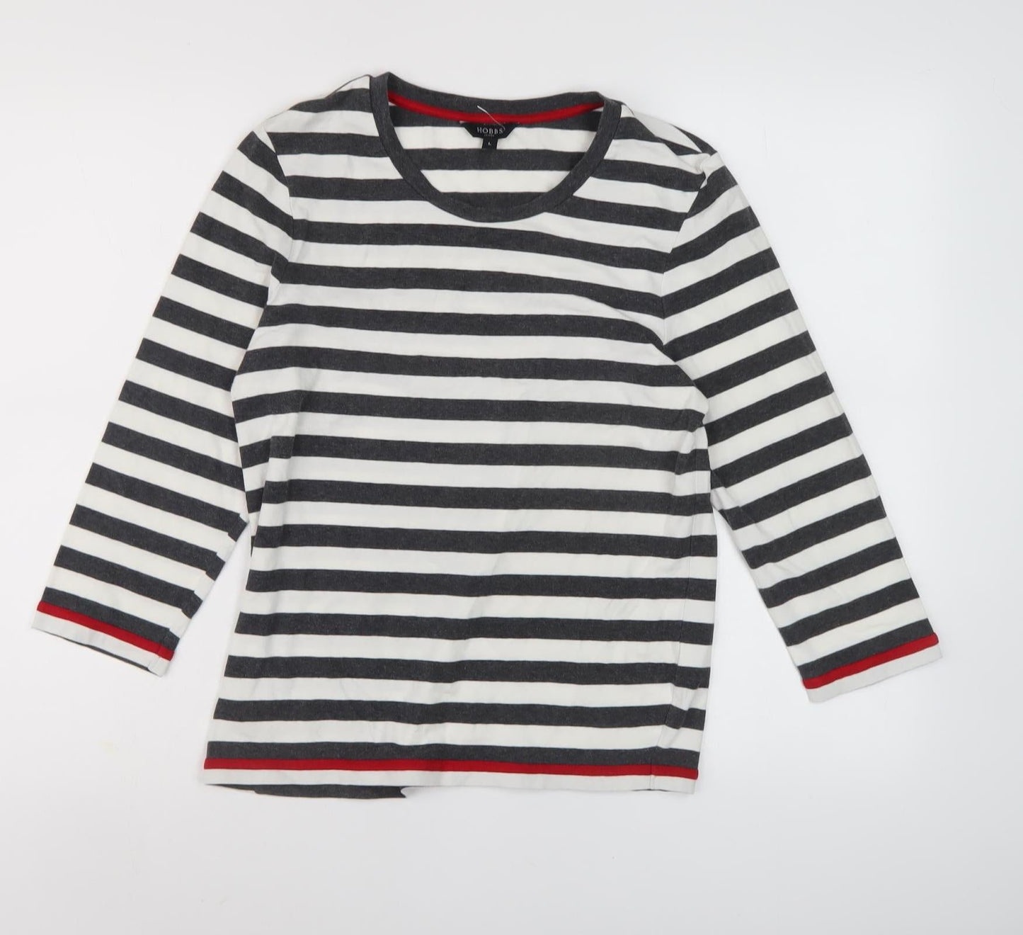 Hobbs Women Black White Striped T-Shirt L 3/4 Sleeve