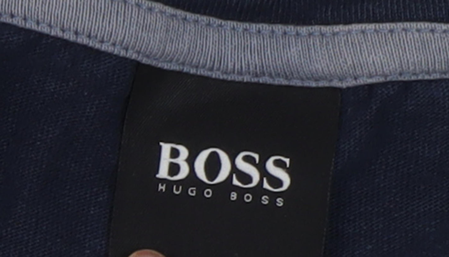 Boss Men's Blue Crew Neck T-Shirt M - Stylish Logo Accent