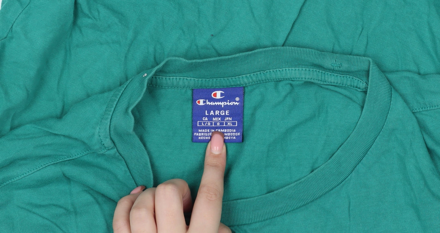 Champion Men’s Green Crew Neck Logo T-Shirt Size L