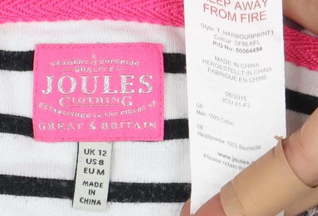 Joules Women's Striped Floral Cotton T-Shirt, Size 12