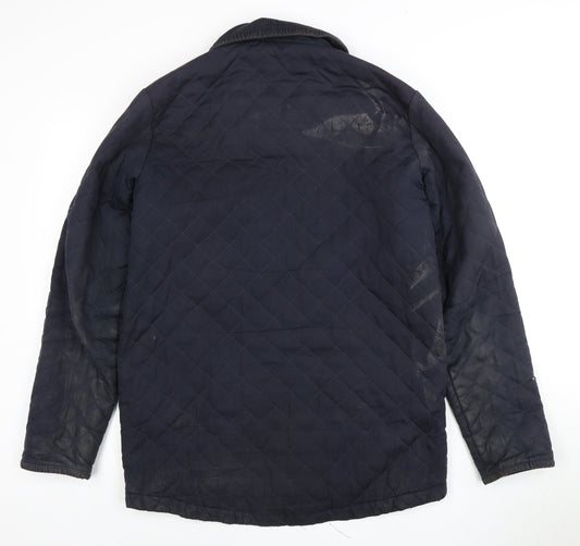 Sergio Tacchini Men's Blue Quilted Jacket, Size S, Collared