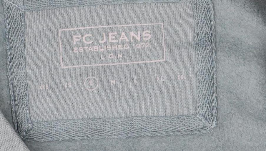 Close-up detail of FC Jeans Women's Blue Graphic Sweatshirt, size 8
