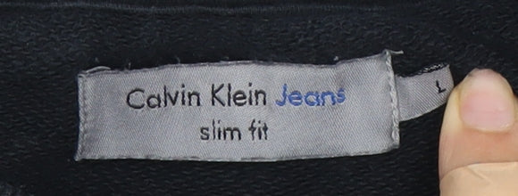 Calvin Klein Men's Black Slim Fit Logo Sweatshirt L