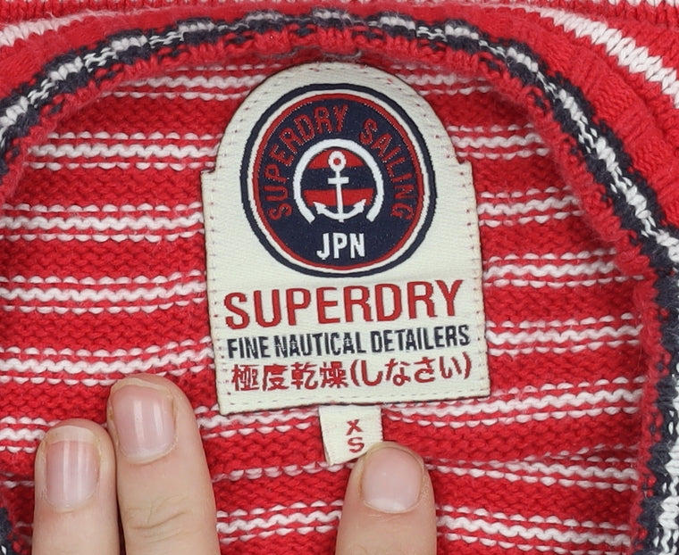 Superdry Women's Red Striped Pullover Jumper XS