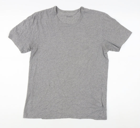 BOSS Men's Grey Cotton T-Shirt, Small, Crew Neck