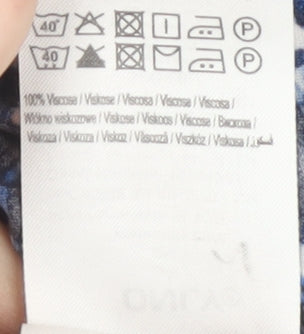 Brand and care label for Only Women's Blue Geometric Top, size 6, 3/4 Sleeve Open Front