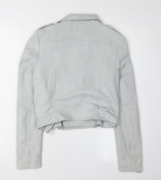 Missguided Women's Grey Cropped Biker Jacket Size 6