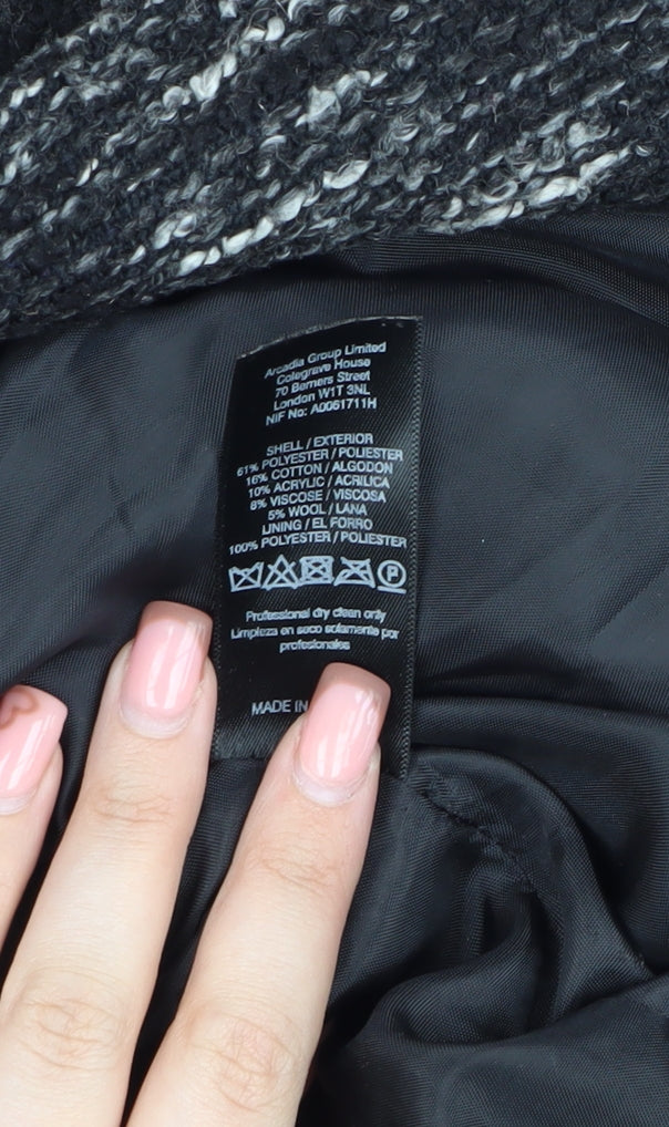 Brand and care label for Miss Selfridge Women's Black Long Sleeve Coat