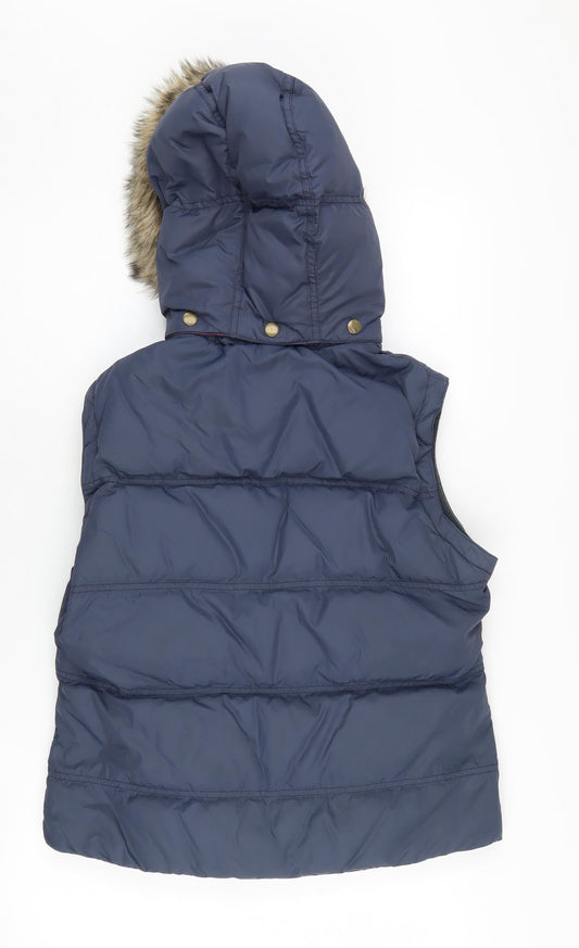 Jack Wills Women's Blue Fur Hooded Waistcoat Size 12