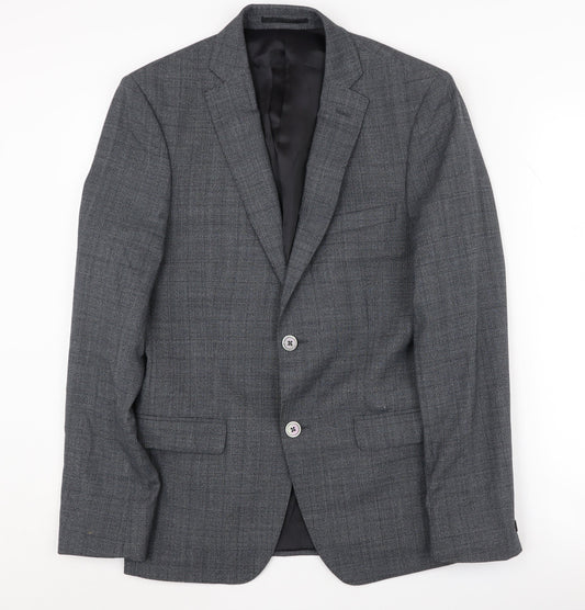 T.M. Lewin Grey Check Men's Slim Blazer, 36R