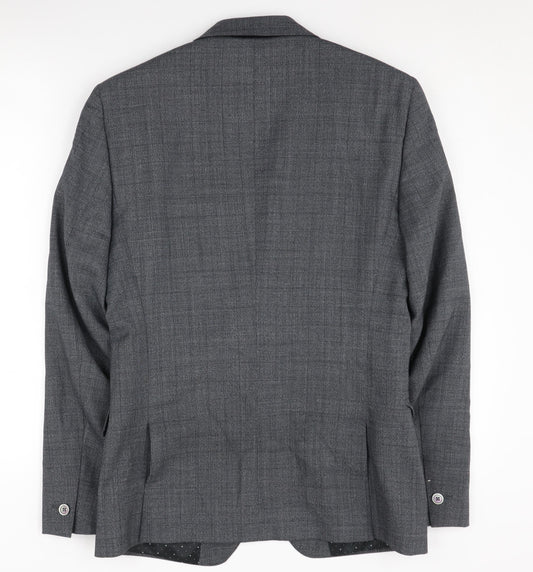 T.M. Lewin Grey Check Men's Slim Blazer, 36R