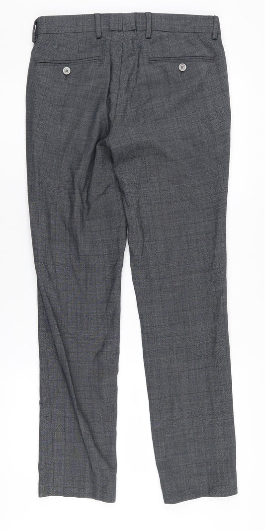 T.M. Lewin Men's Grey Check Dress Pants, 28R