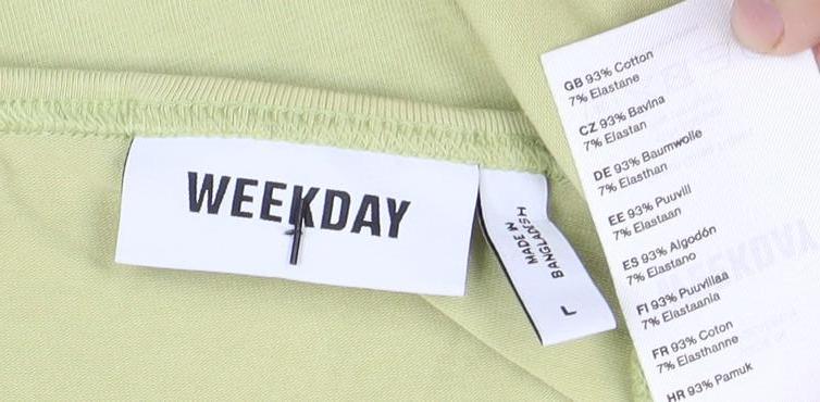 Unisex Adultss UK Size S Weekday Green Cotton T-Shirt