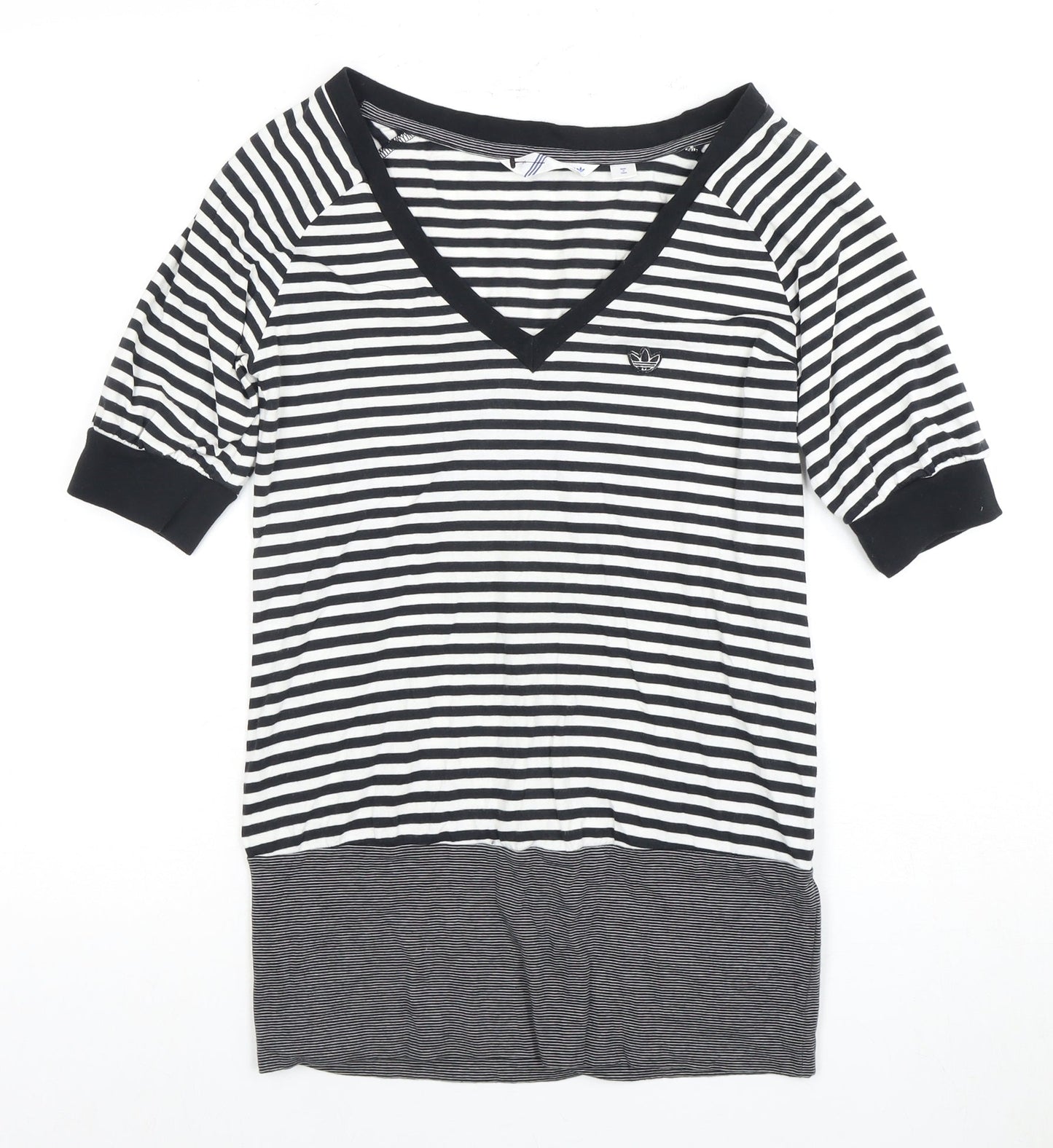 Adidas Women's Black/White Striped V-Neck T-Shirt Size 8
