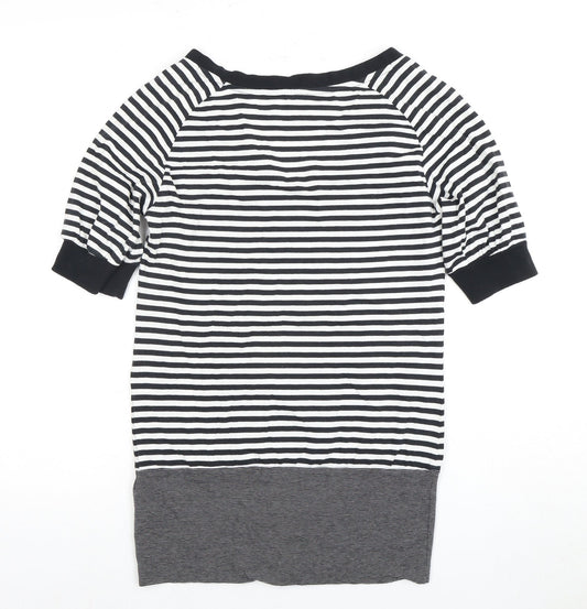 Adidas Women's Black/White Striped V-Neck T-Shirt Size 8