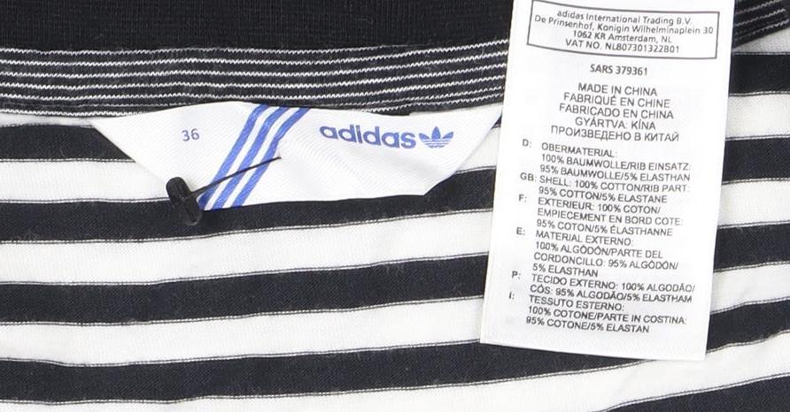 Adidas Women's Black/White Striped V-Neck T-Shirt Size 8