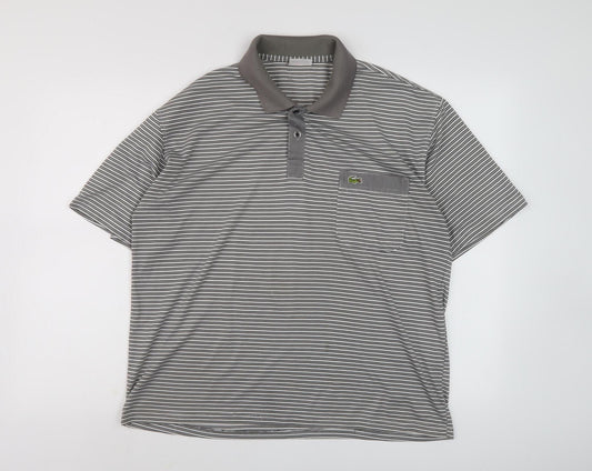 Lacoste Men's Grey Striped Polo Shirt Size 7