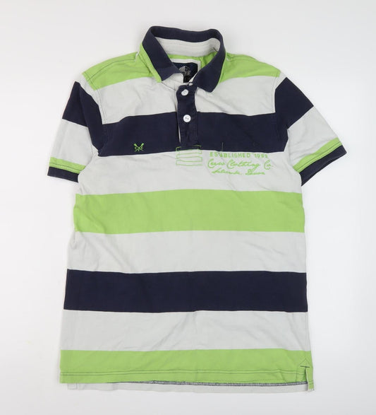 Crew Clothing Co. Men's Green Striped Polo Shirt M