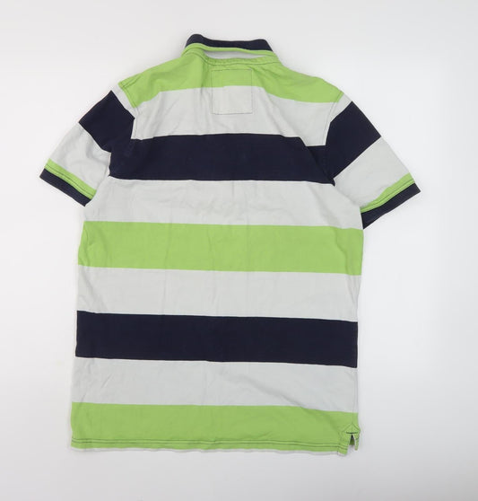 Crew Clothing Co. Men's Green Striped Polo Shirt M