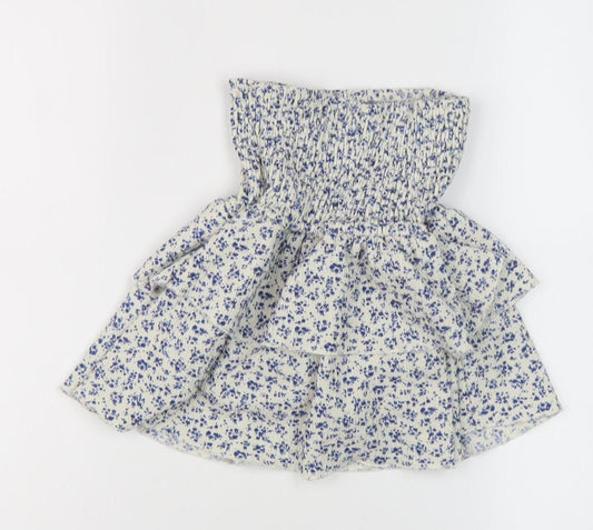 Zara Girls White Blue Floral Mini Skirt, Size 9 Years