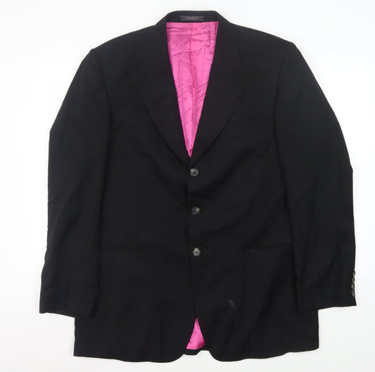 Crombie Men Black Wool Blazer, 44R Single-Breasted