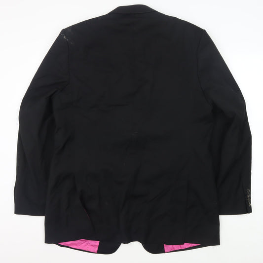 Crombie Men Black Wool Blazer, 44R Single-Breasted