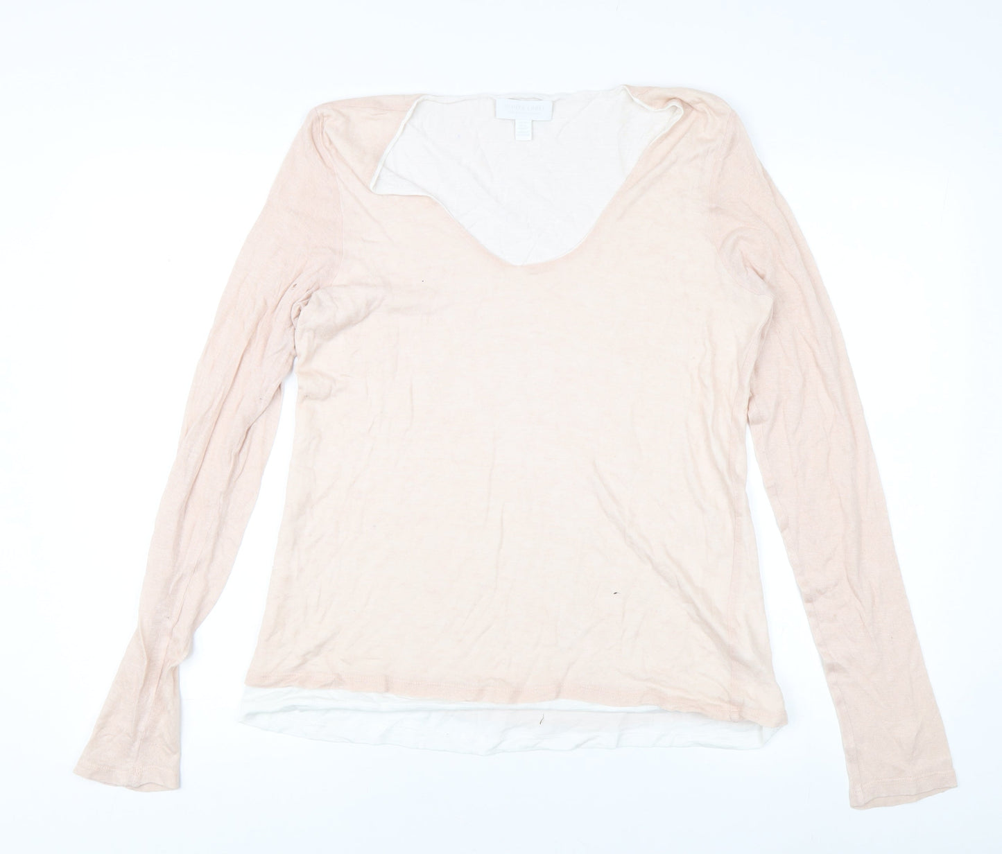 The White Company Women's Beige V-Neck T-Shirt, Size 10