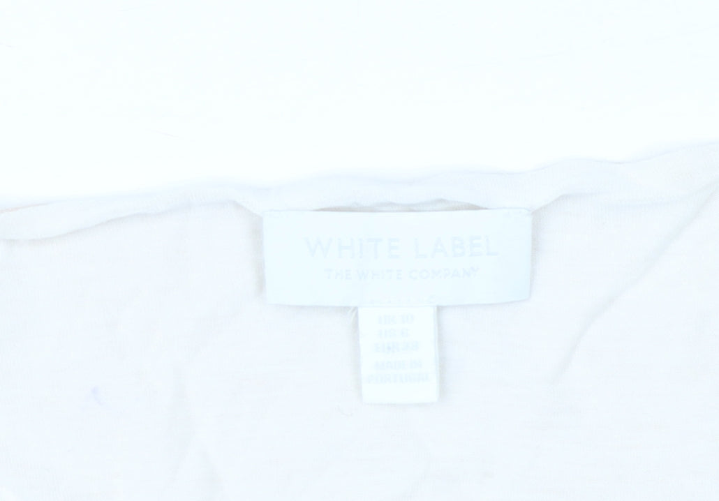 The White Company Women's Beige V-Neck T-Shirt, Size 10