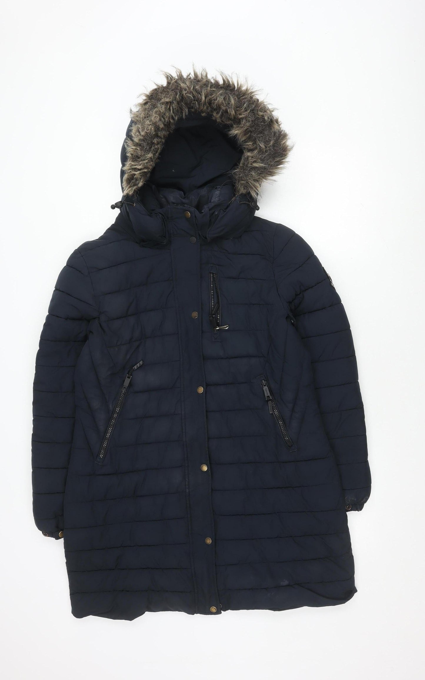 Superdry Women's Blue Puffer Jacket UK 14 Hooded