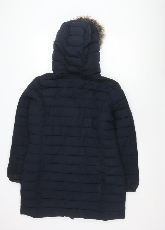 Superdry Women's Blue Puffer Jacket UK 14 Hooded