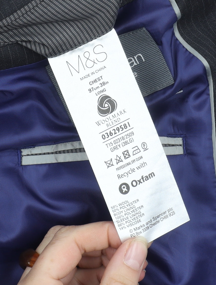 Marks and Spencer Men's Grey Blazer 38 Long Formal